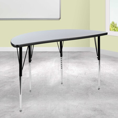 Flash Furniture Half Round 24 W, 47.5 L, 30.25 H, Chrome, Laminate, Particleboard, Steel, Grey XU-A48-HCIRC-GY-T-A-GG
